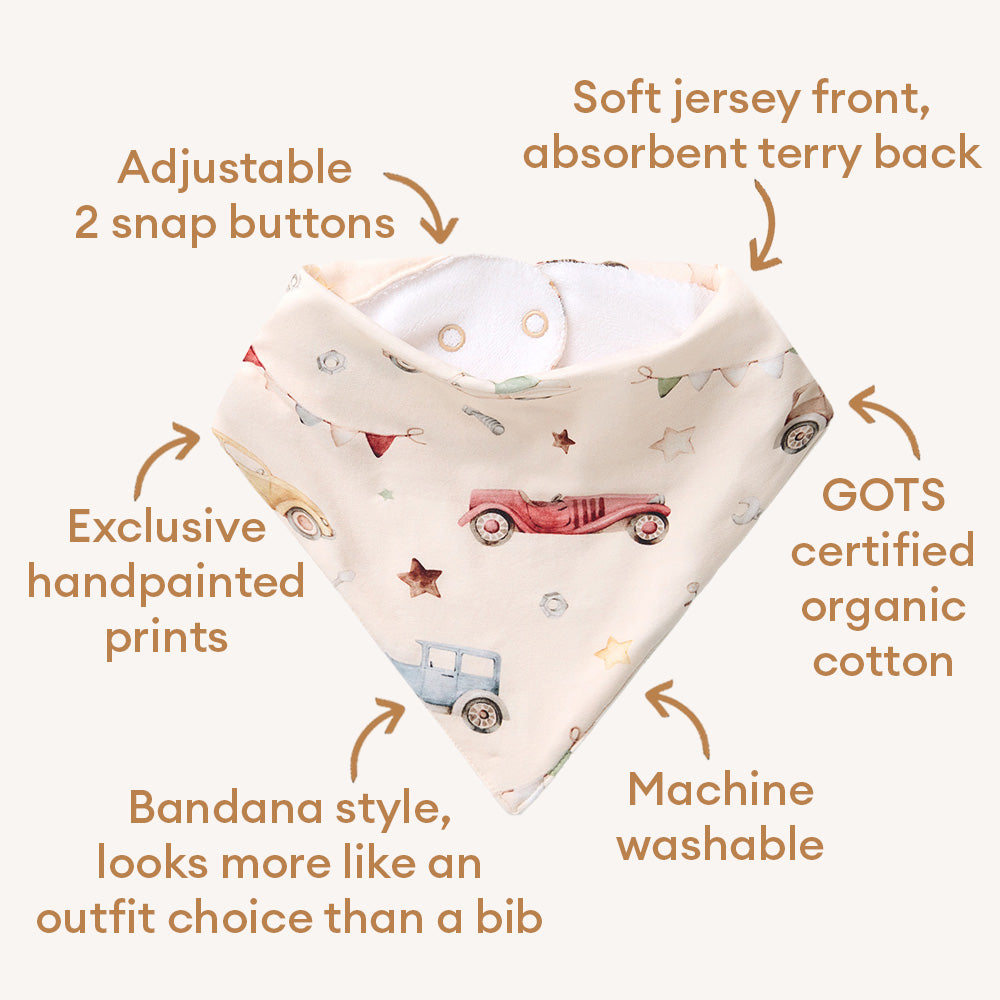 Vintage Cars Organic Dribble Bib - View 4