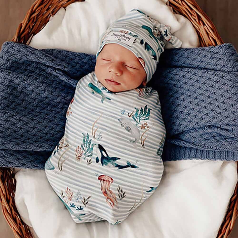 Whale Organic Snuggle Swaddle & Beanie Set - View 1