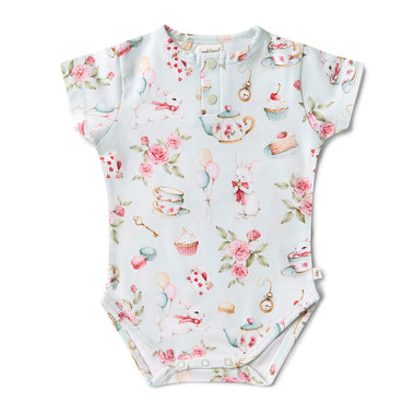 White Rabbit Short Sleeve Organic Bodysuit | Snuggle Hunny