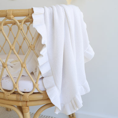 White Ruffle Knit Organic Baby Blanket | Snuggle Hunny
