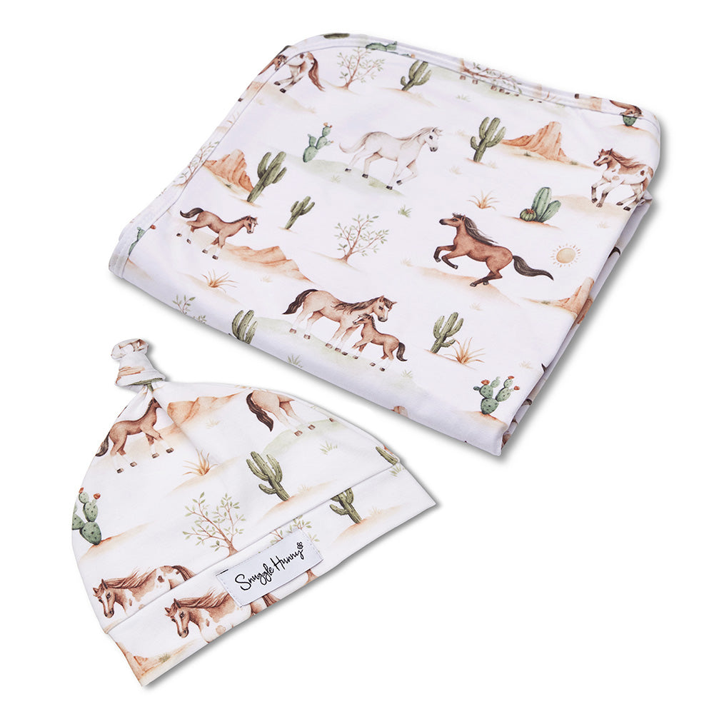 Wild Horses Organic Jersey Wrap & Beanie Set - View 2