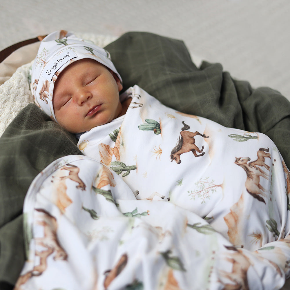 Wild Horses Organic Jersey Wrap & Beanie Set - View 10