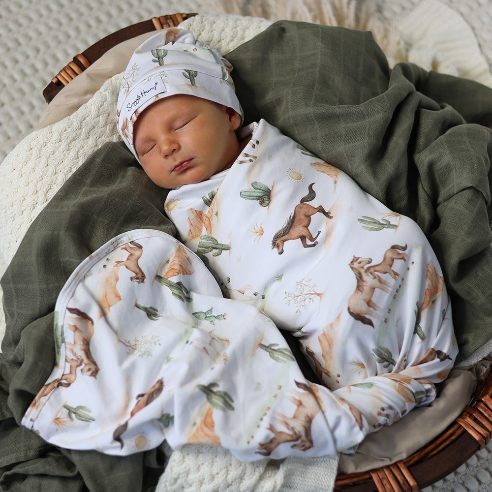 Wild Horses Organic Jersey Wrap & Beanie Set - View 6