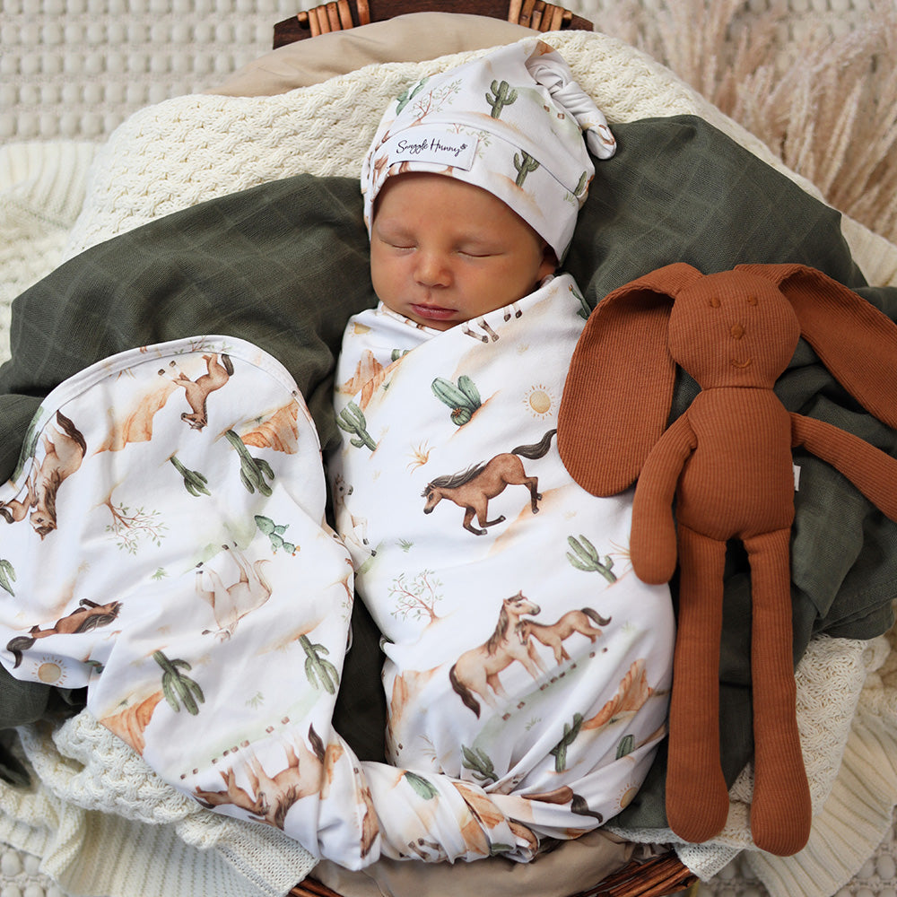 Wild Horses Organic Jersey Wrap & Beanie Set - View 9