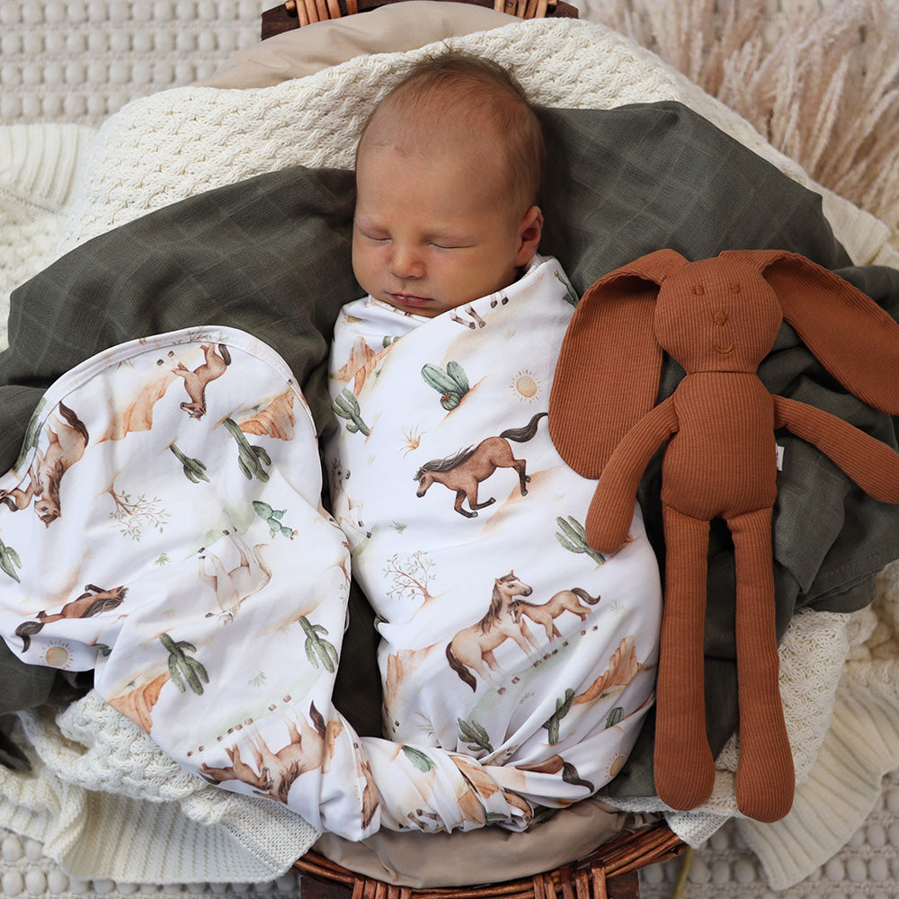 Wild Horses Organic Jersey Wrap & Beanie Set - View 11