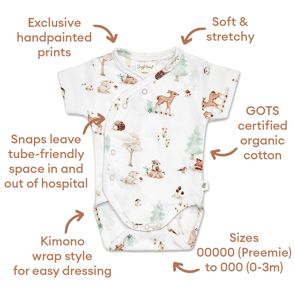 Woodland Tales Short Sleeve Organic Kimono Bodysuit - View 4