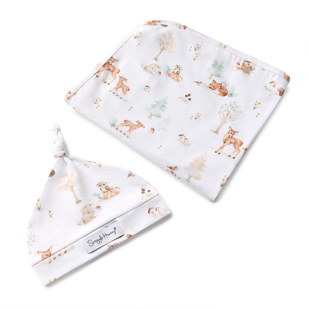 Woodland Tales Organic Jersey Wrap & Beanie Set - View 2